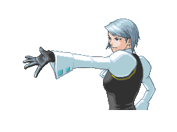 Sprite of Franziska from Ace Attorney extending her arm forwards and talking